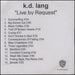 K.D. Lang Live By Request US Promo CD-R acetate CDR ACETATE