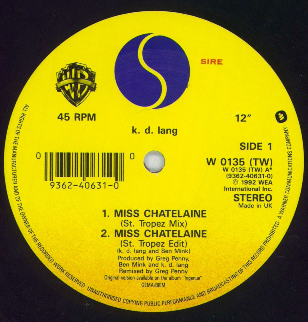 K.D. Lang Miss Chatelaine + Poster UK 12" vinyl single (12 inch record / Maxi-single) KDL12MI819128