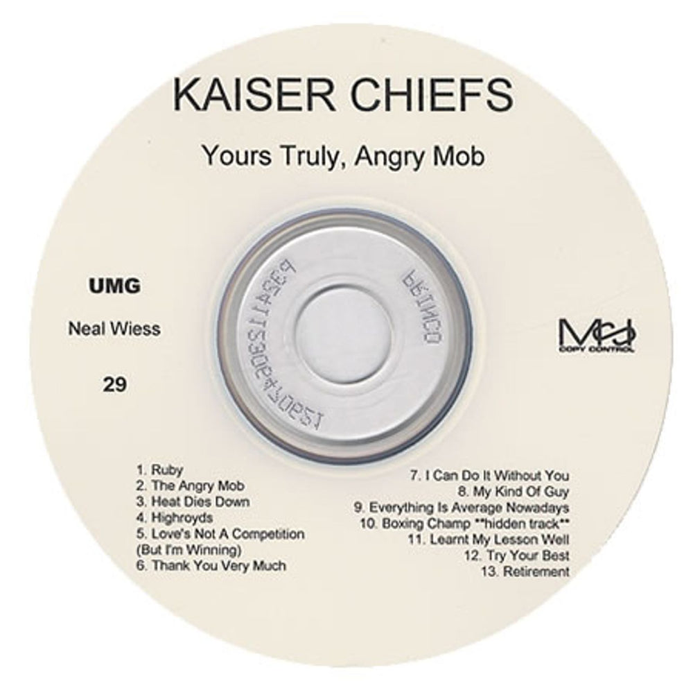 Kaiser Chiefs Yours Truly, Angry Mob US Promo CD-R acetate CDR ACETATE