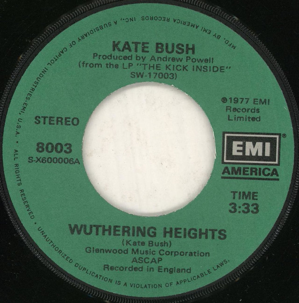 Kate Bush Wuthering Heights US 7" vinyl single (7 inch record / 45) BUS07WU02701