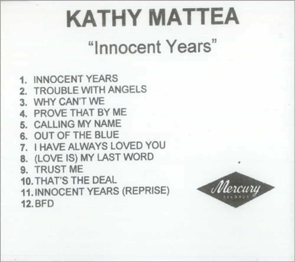 Kathy Mattea Innocent Years UK Promo CD-R acetate CD-R ACETATE