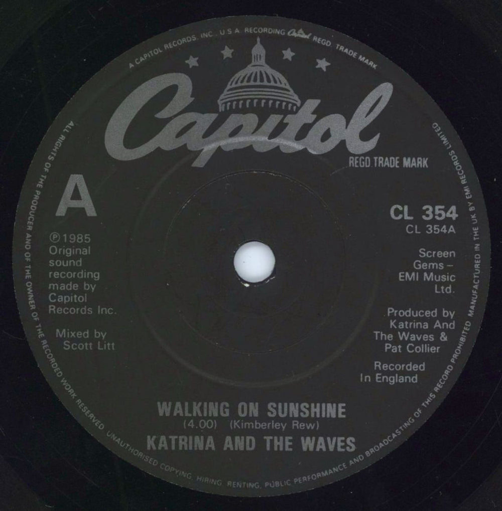 Katrina & The Waves Walking On Sunshine - Mis-labelled UK 7" vinyl single (7 inch record / 45) KTW07WA783595