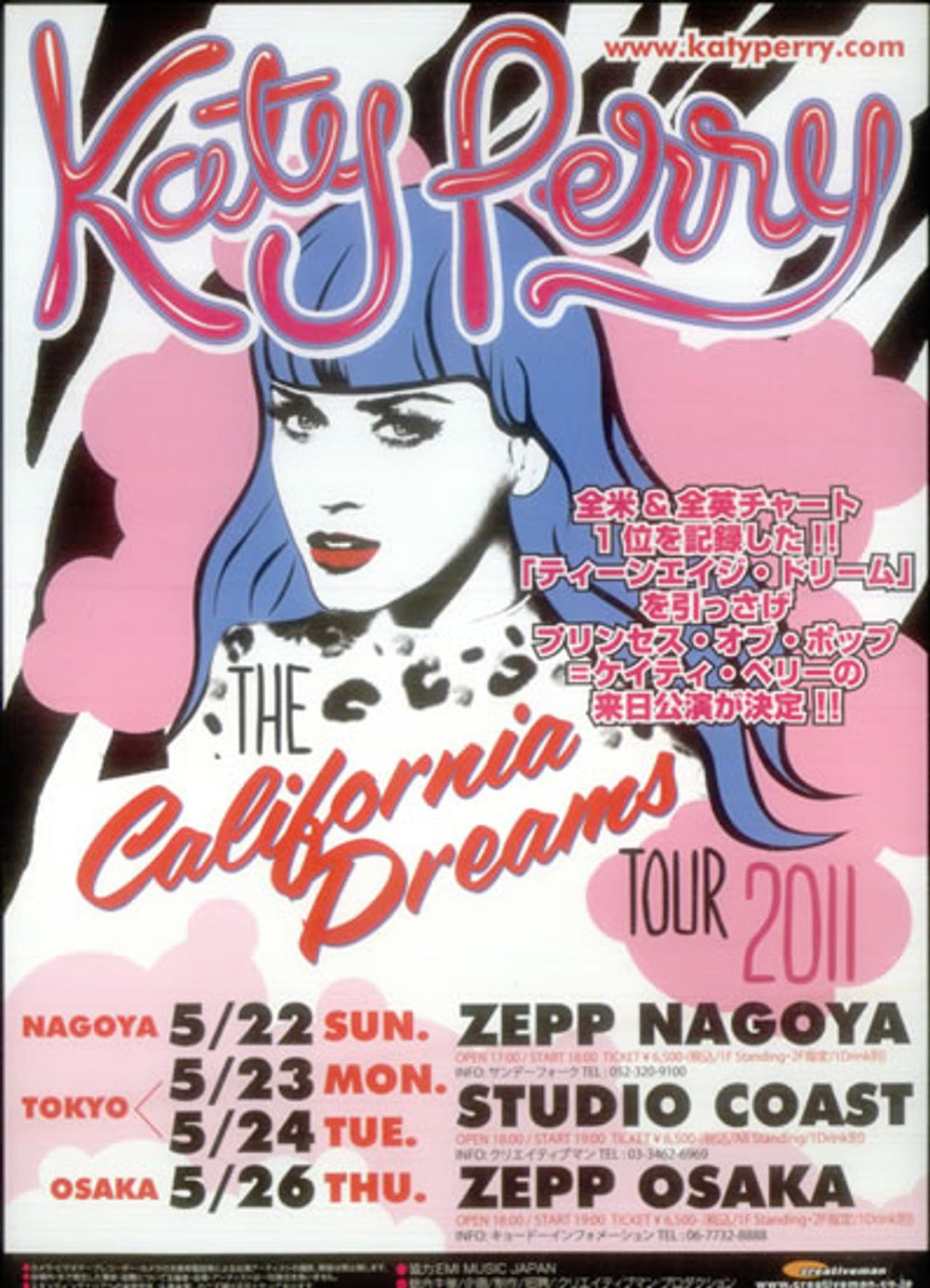 Katy Perry The California Dreams Tour Japanese Promo handbill HANDBILL / FLYER