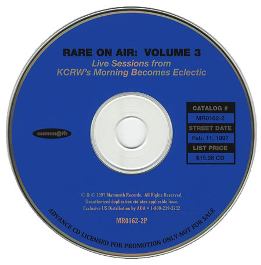 KCRW Rare On Air: Volume 3 US Promo CD album (CDLP) MR0162-2P
