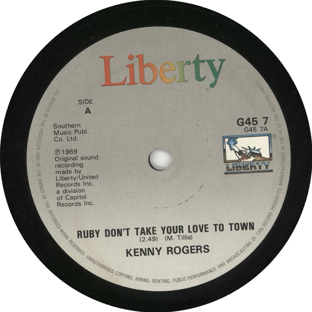 Kenny Rogers & The First Edition Ruby, Don't Take Your Love To Town UK 7" vinyl single (7 inch record / 45) G457