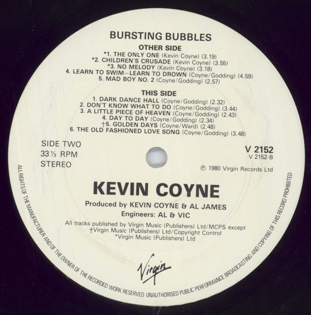 Kevin Coyne Bursting Bubbles + lyric poster UK vinyl LP album (LP record) KVCLPBU373922