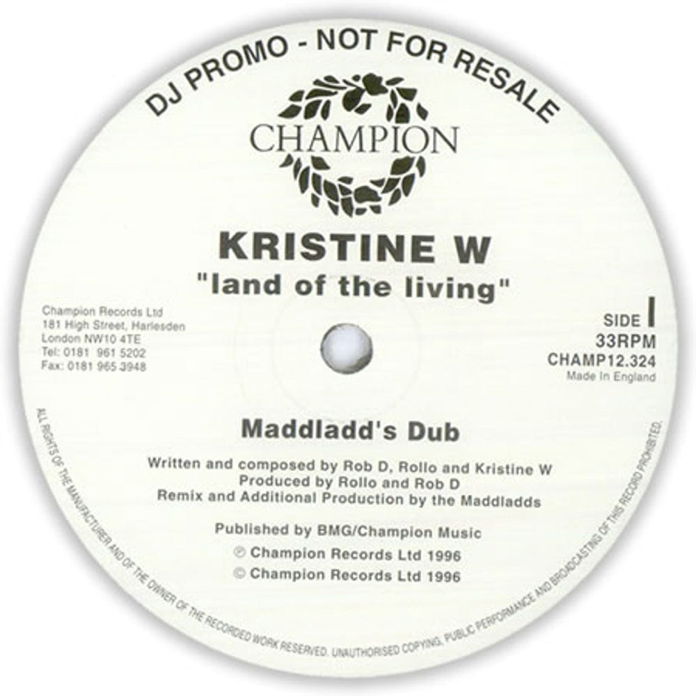 Kristine W Land Of The Living - Doublepack UK Promo 12" vinyl single (12 inch record / Maxi-single) CHAMP12.324