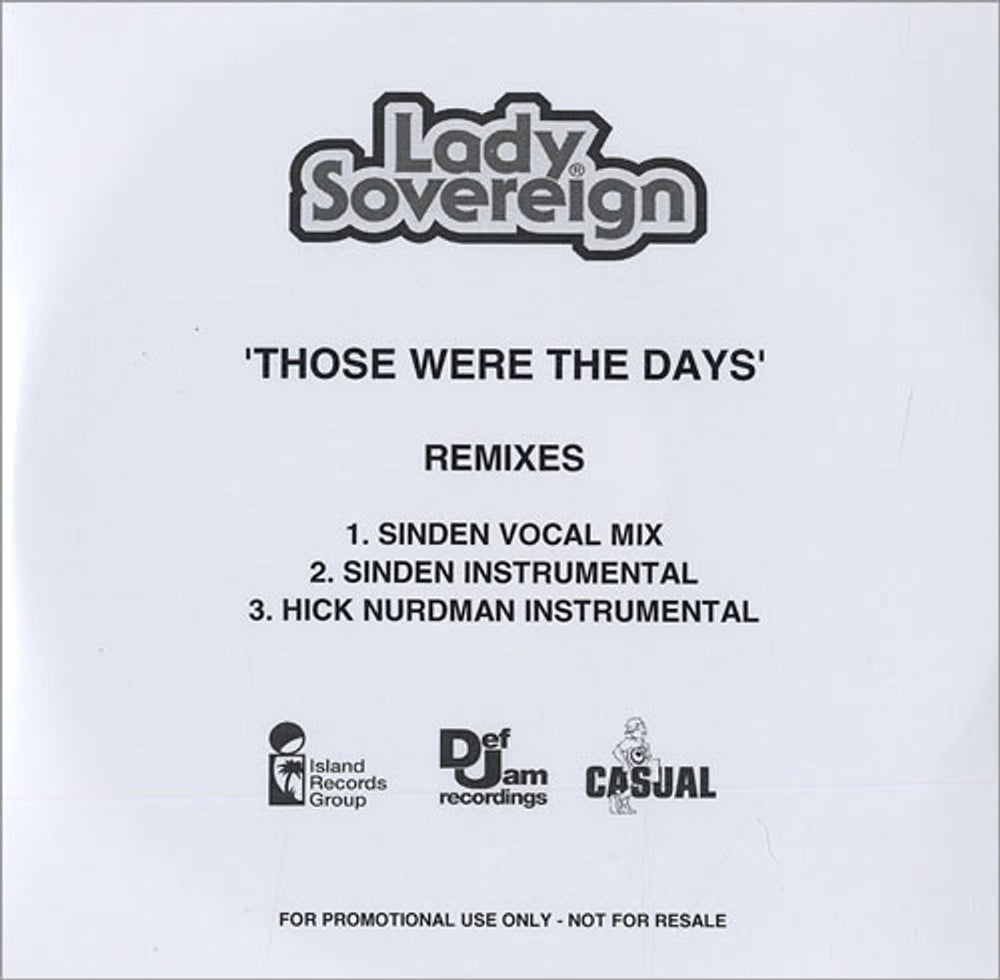 Lady Sovereign Those Were The Days - Remixes UK Promo CD-R acetate CD-R ACETATE