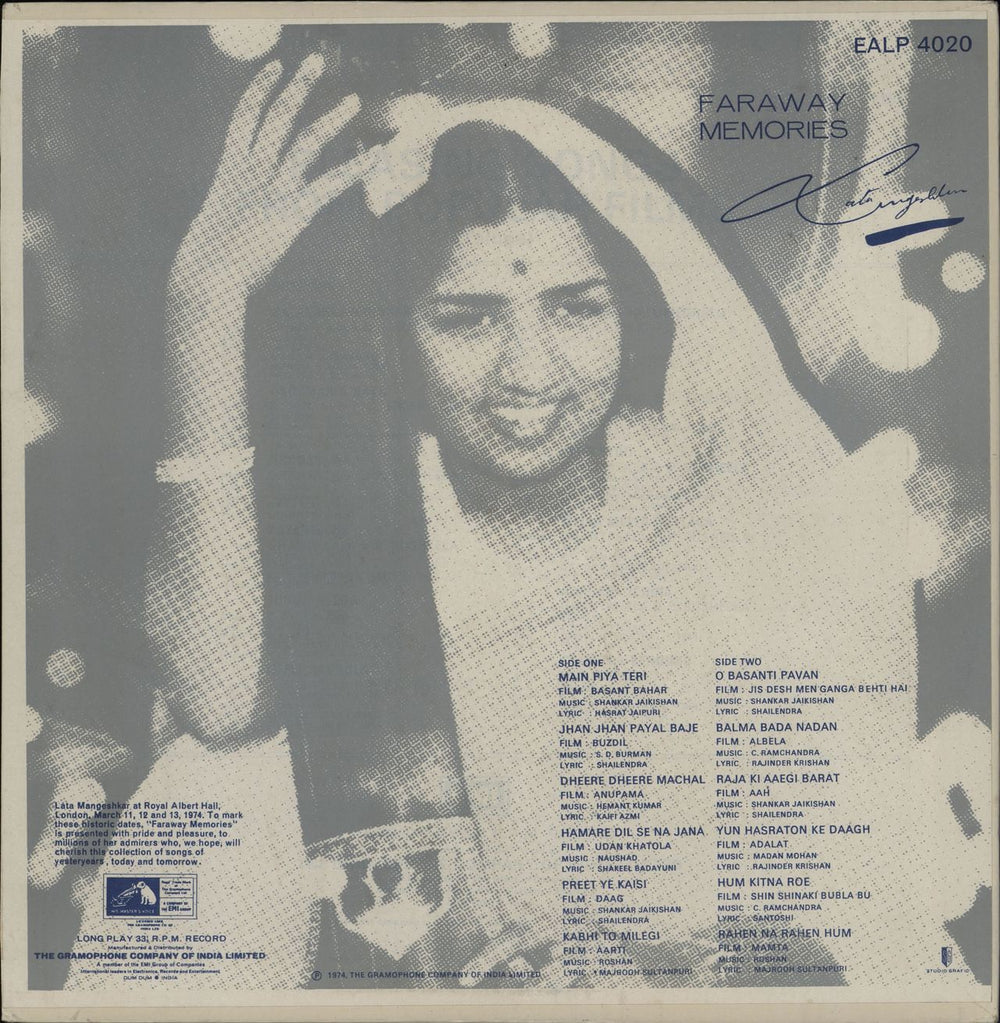 Lata Mangeshkar Farway Memories Indian vinyl LP album (LP record)