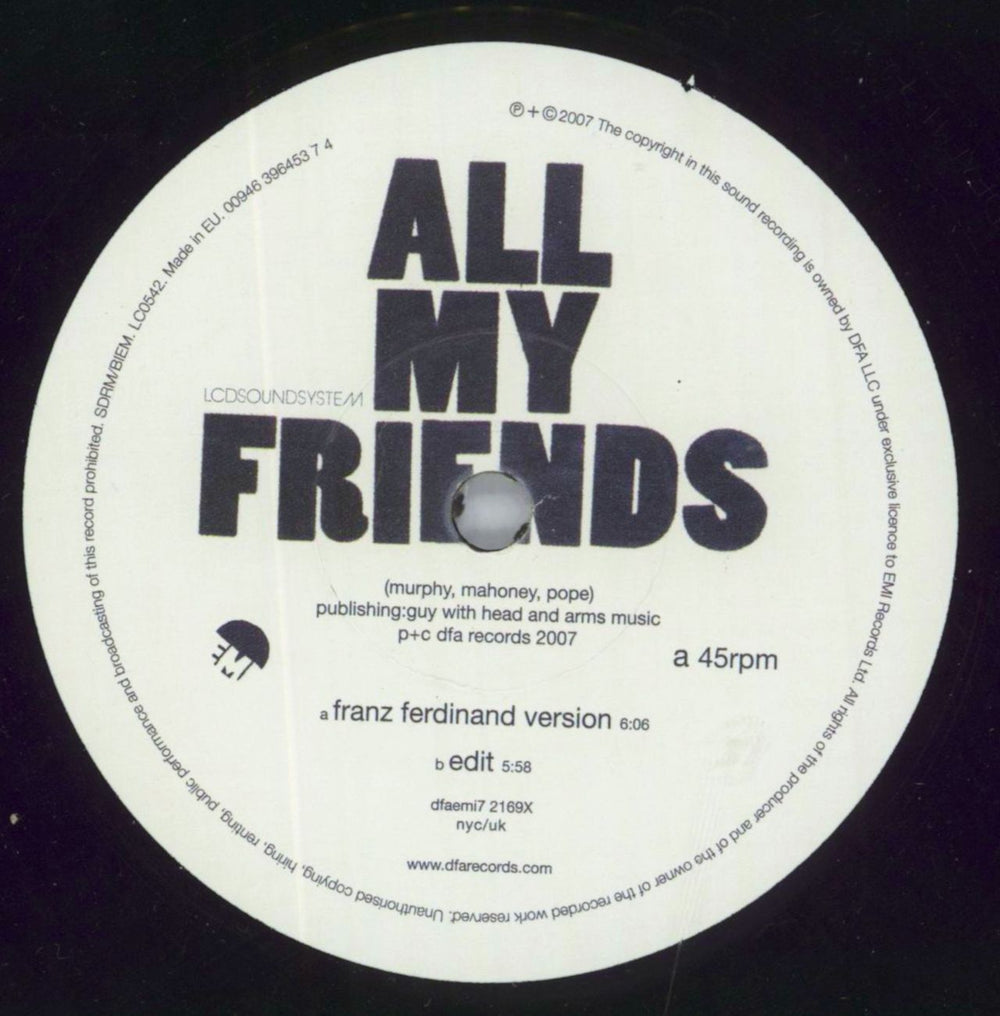 LCD Soundsystem All My Friends UK 7" vinyl single (7 inch record / 45) CDS07AL821084