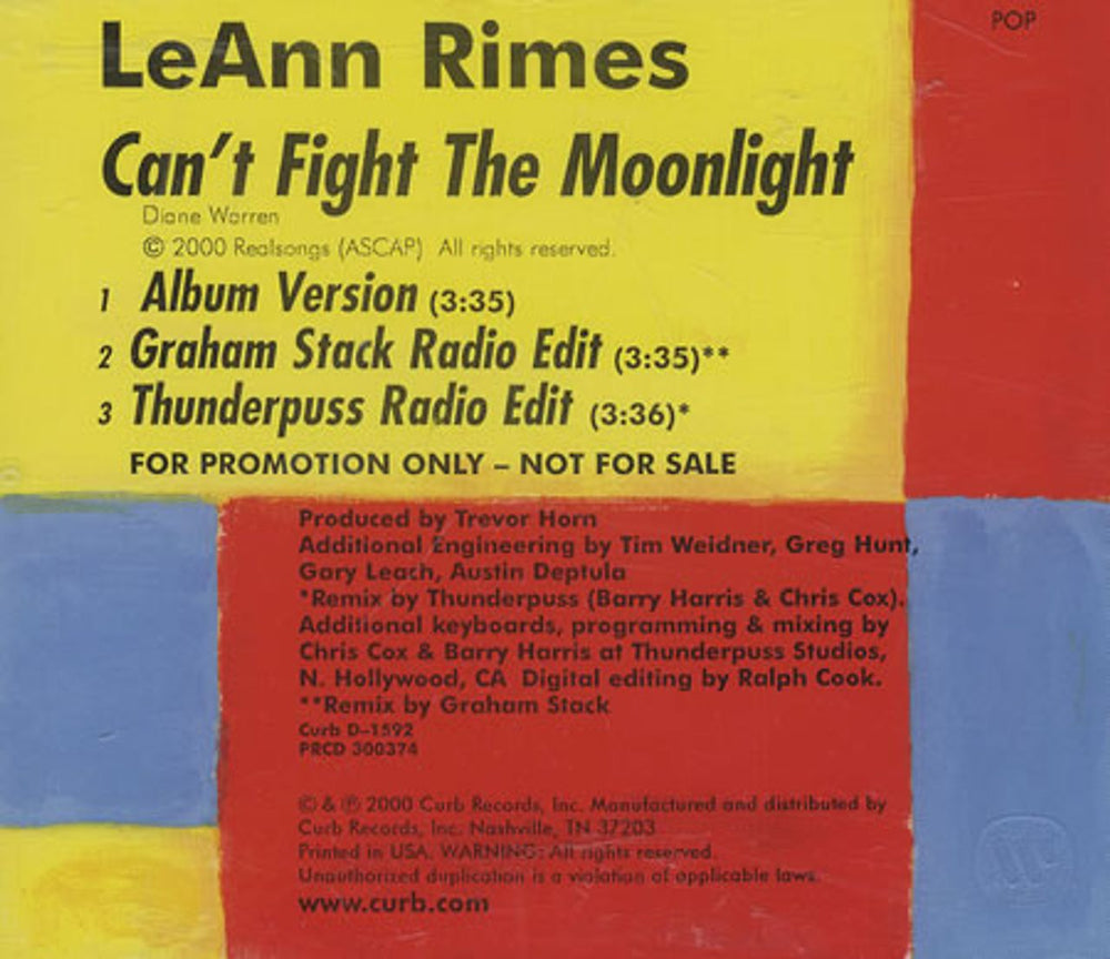 Leann Rimes Can't Fight The Moonlight US Promo CD single (CD5 / 5") PRCD300374