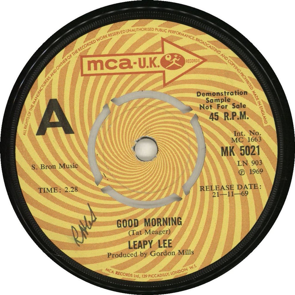 Leapy Lee Good Morning - A Label UK Promo 7" vinyl single (7 inch record / 45) MK5021
