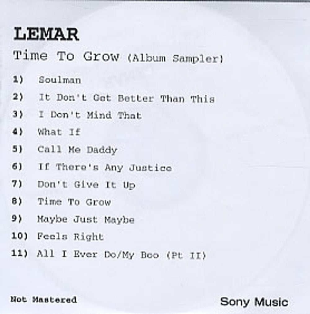 Lemar Time To Grow - Unmastered UK Promo CD-R acetate CD-R ACETATE