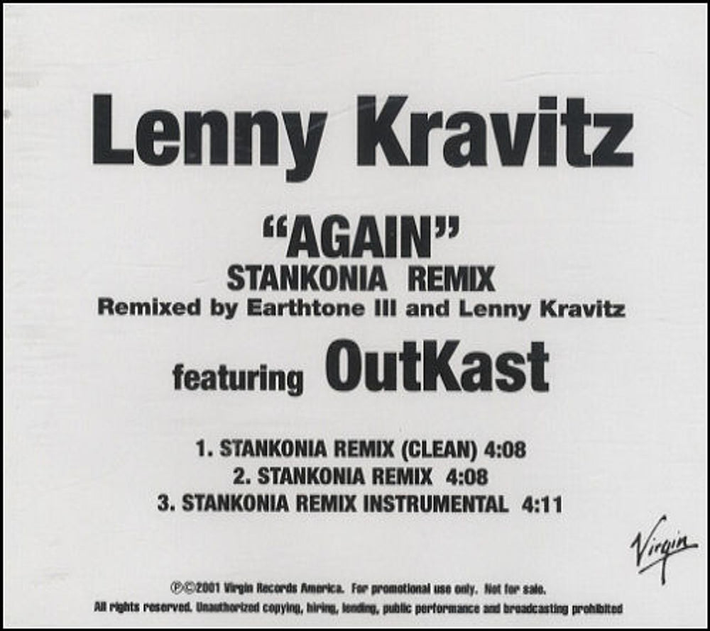 Lenny Kravitz Again US Promo CD-R acetate CD ACETATE