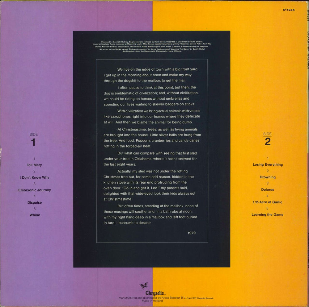 Leo Kottke Balance Dutch vinyl LP album (LP record)