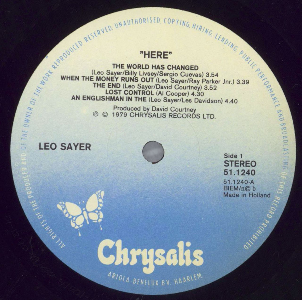 Leo Sayer Here Dutch vinyl LP album (LP record) LSYLPHE820599