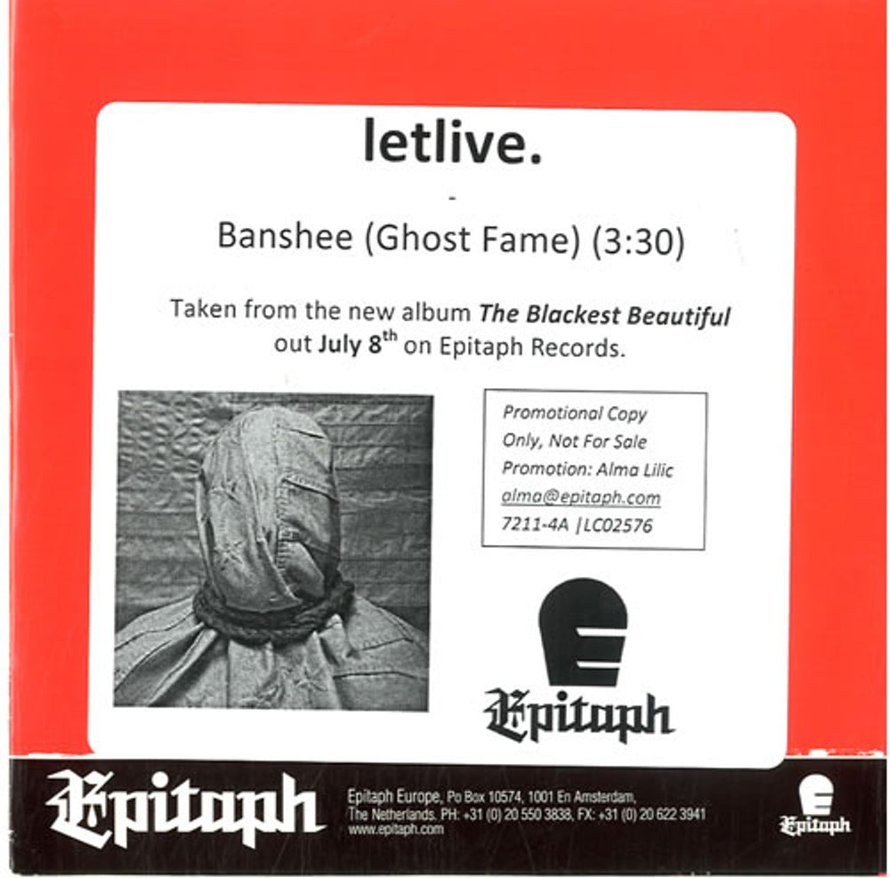 Letlive Banshee (Ghost Fame) UK Promo CD-R acetate CD-R