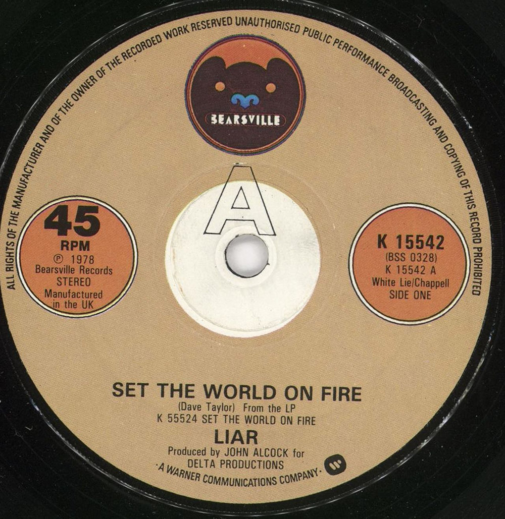 Liar Set The World On Fire UK 7" vinyl single (7 inch record / 45) K15542