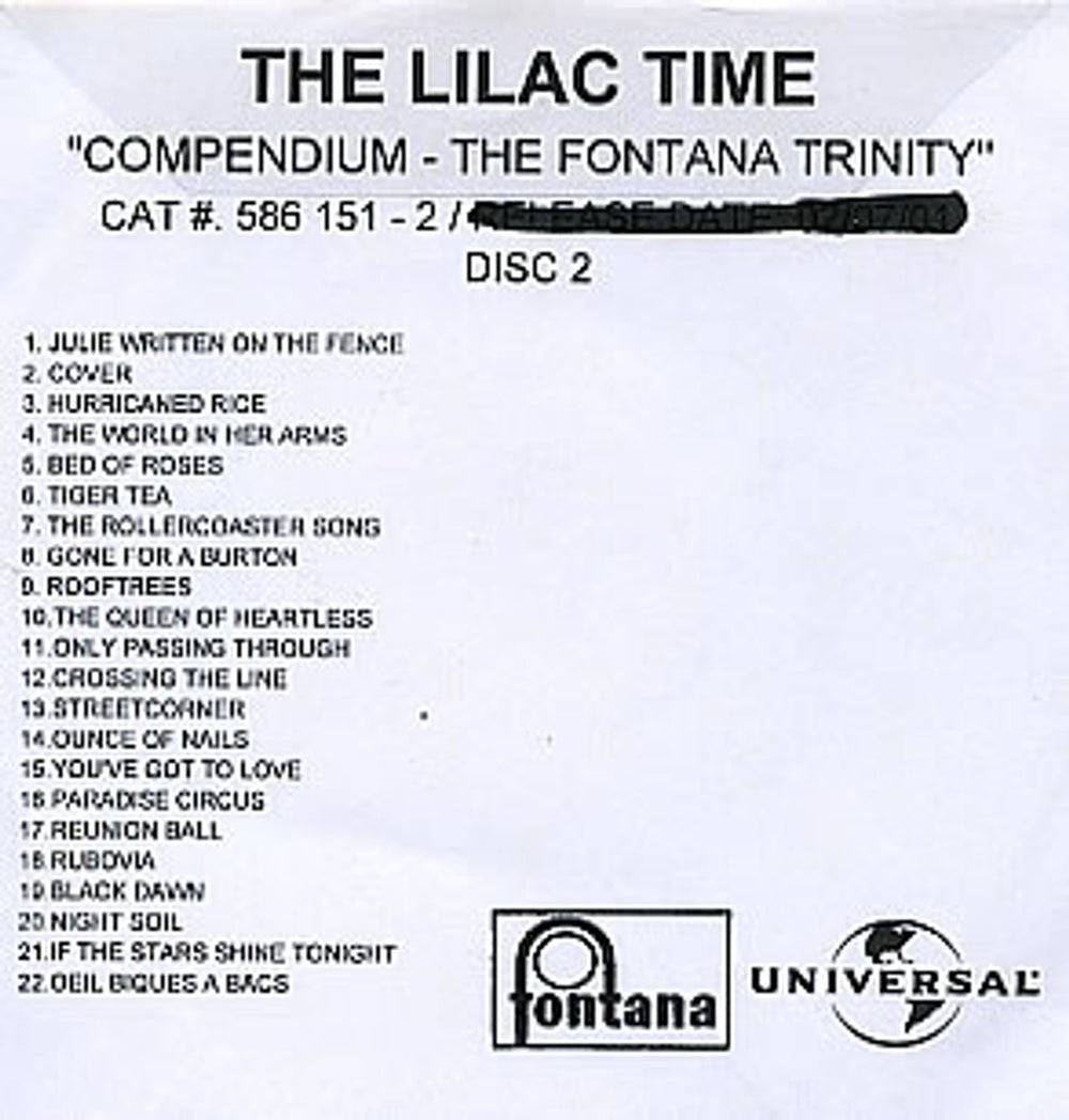 Lilac Time Compendium - The Fontana Trinity UK Promo CD-R acetate LILCRCO193376