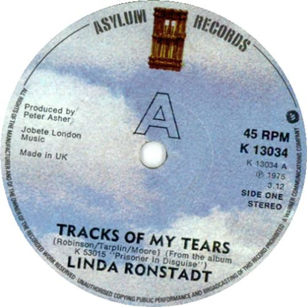 Linda Ronstadt Tracks Of My Tears UK 7" vinyl single (7 inch record / 45) K13034