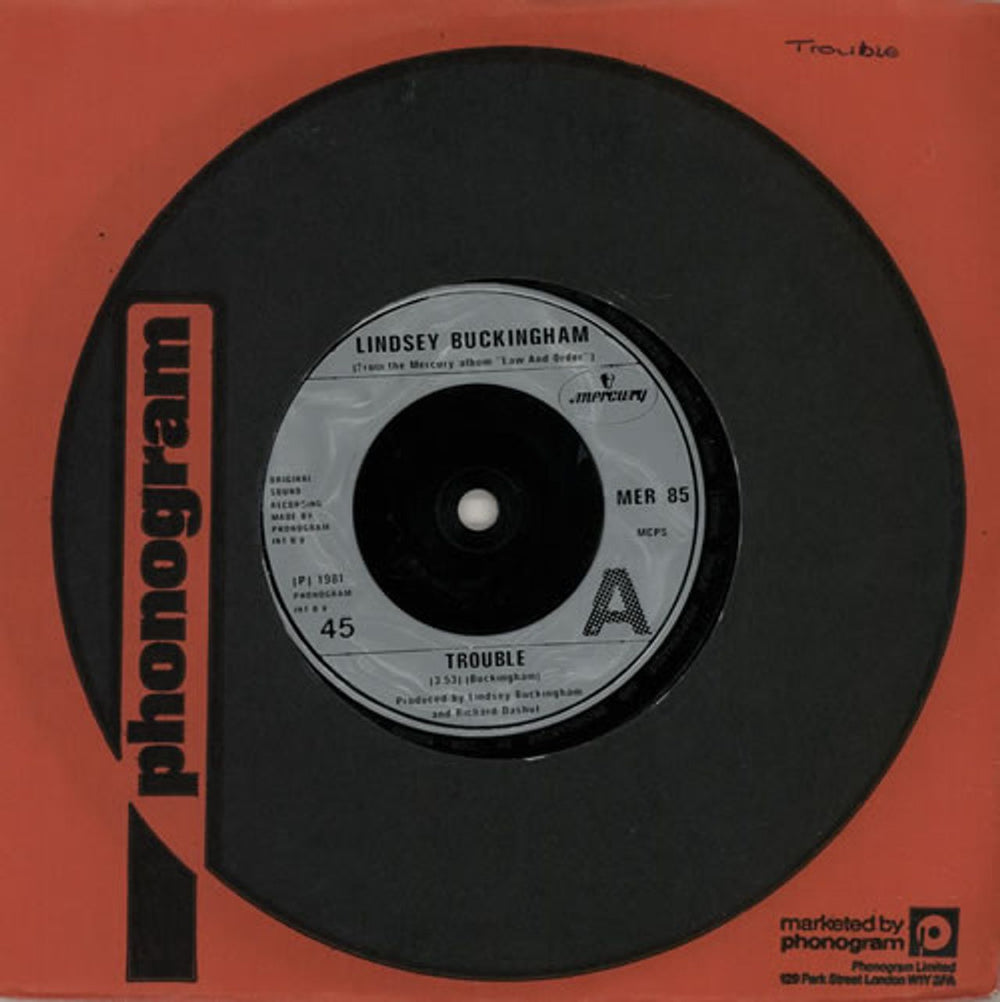 Lindsey Buckingham Trouble UK 7" vinyl single (7 inch record / 45) MER85