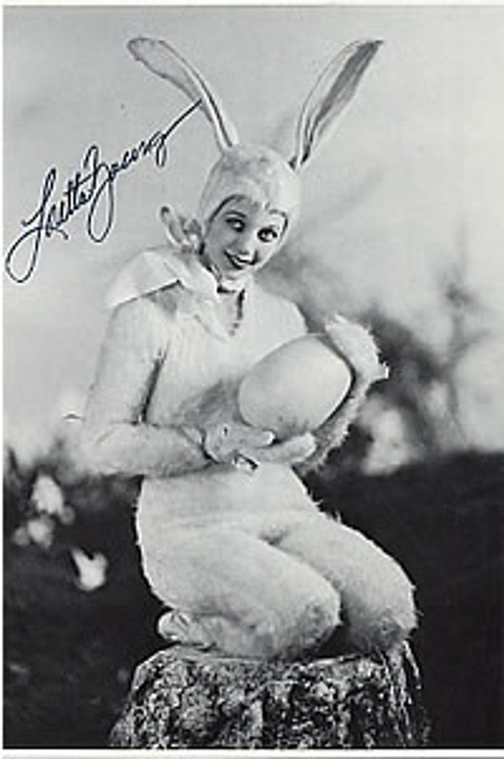 Loretta Young Autographed Bunny Picture UK memorabilia SIGNED PICTURE