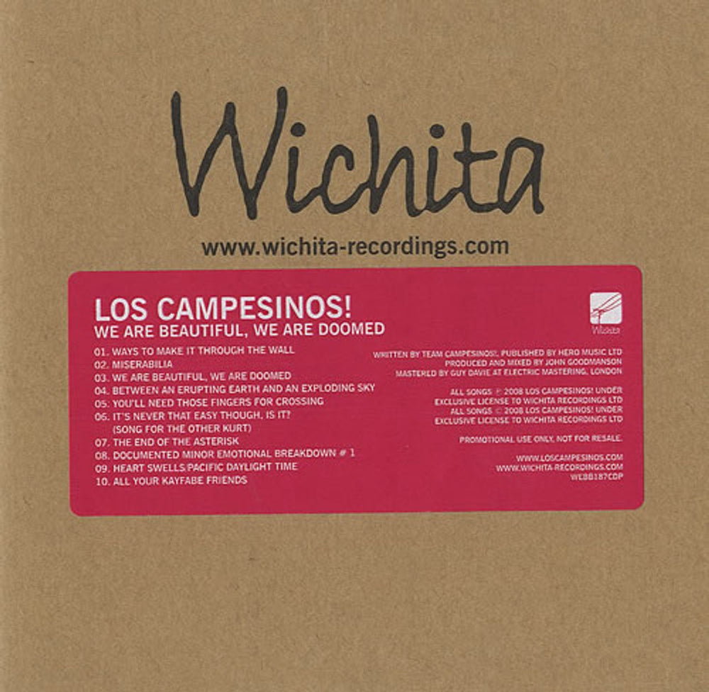 Los Campesinos We Are Beautiful, We Are Doomed UK Promo CD album (CDLP) WEBB187CDP