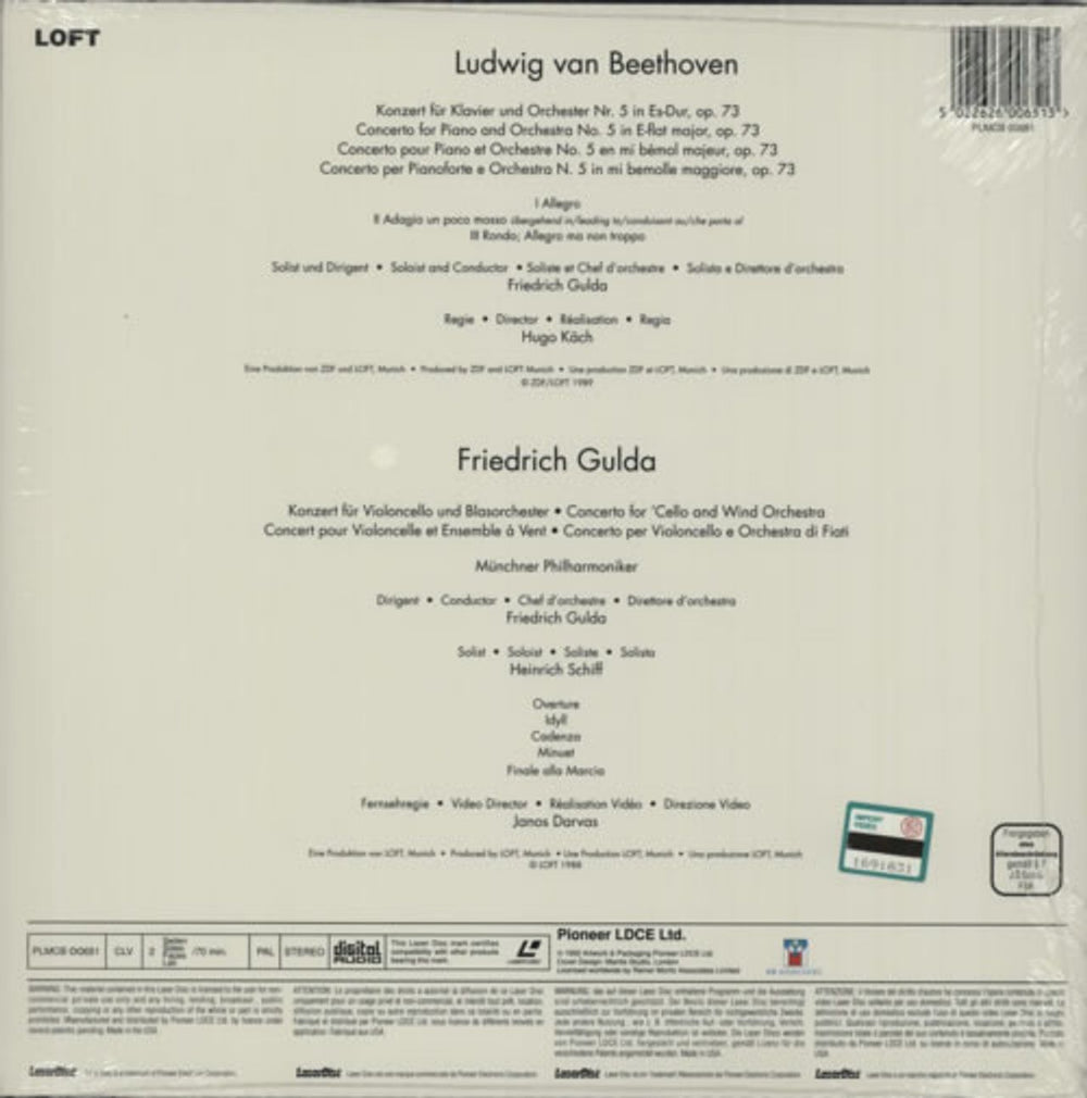 Ludwig Van Beethoven Konzert Fur Klavier Und Orchestra Nr. 5 - Sealed US laserdisc / lazerdisc LVBLZKO612588