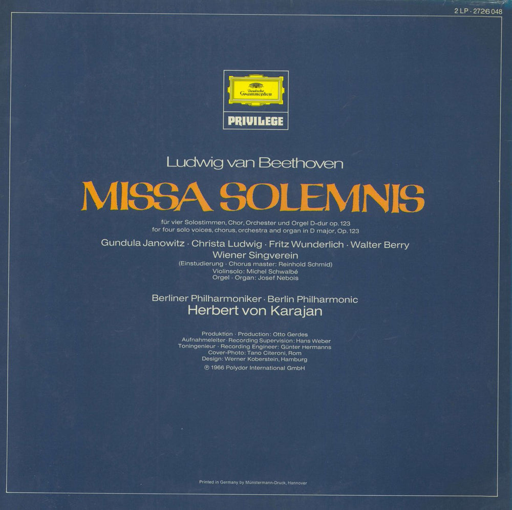 Ludwig Van Beethoven Missa Solemns UK 2-LP vinyl record set (Double LP Album)