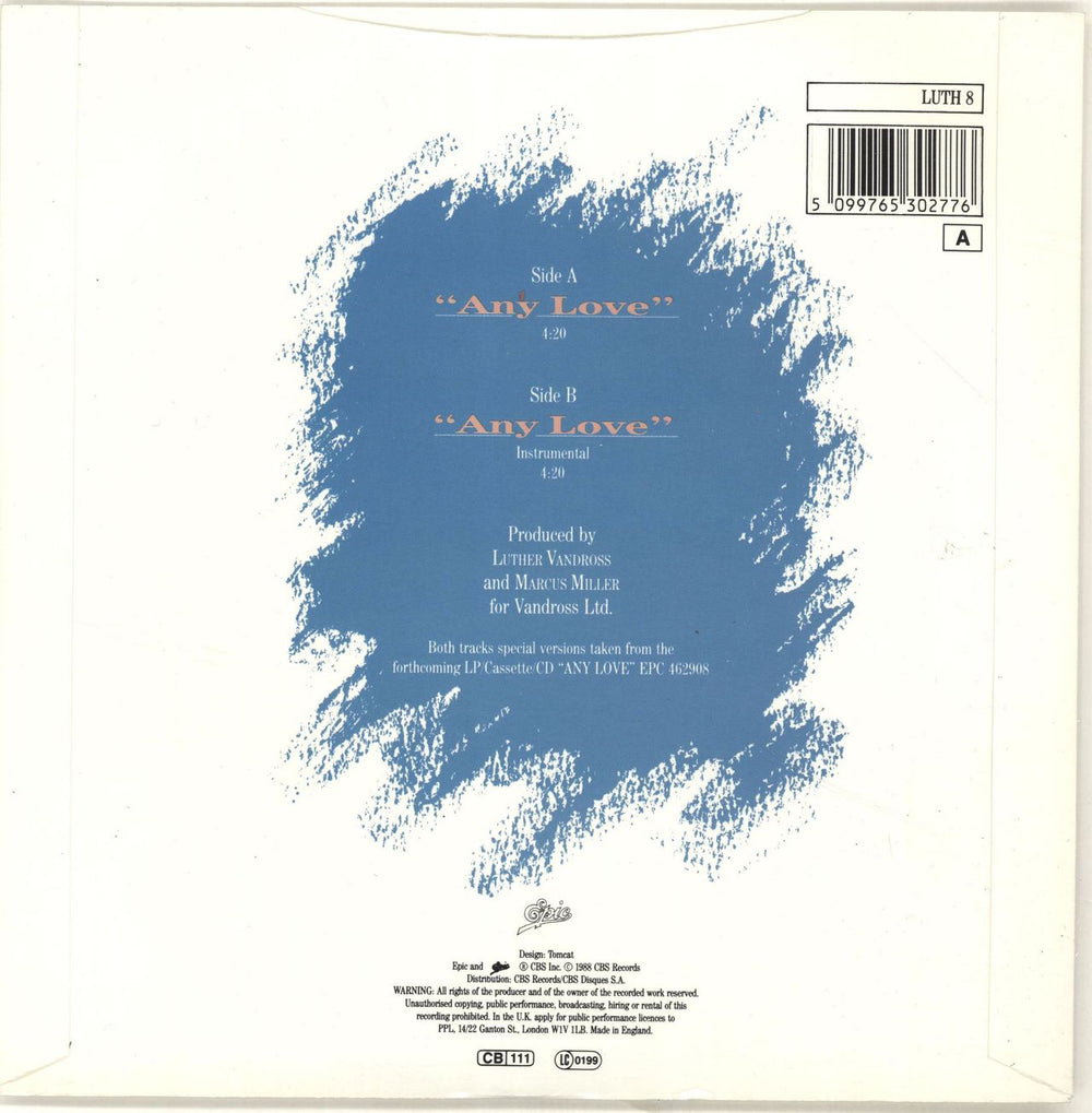 Luther Vandross Any Love UK 7" vinyl single (7 inch record / 45) 5099765302776