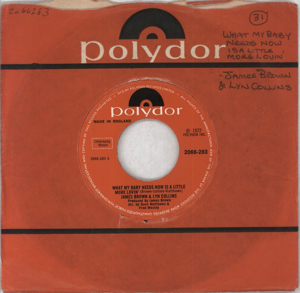 Lyn Collins What My Baby Needs Now Is A Little More Lovin' UK 7" vinyl single (7 inch record / 45) 2066-283