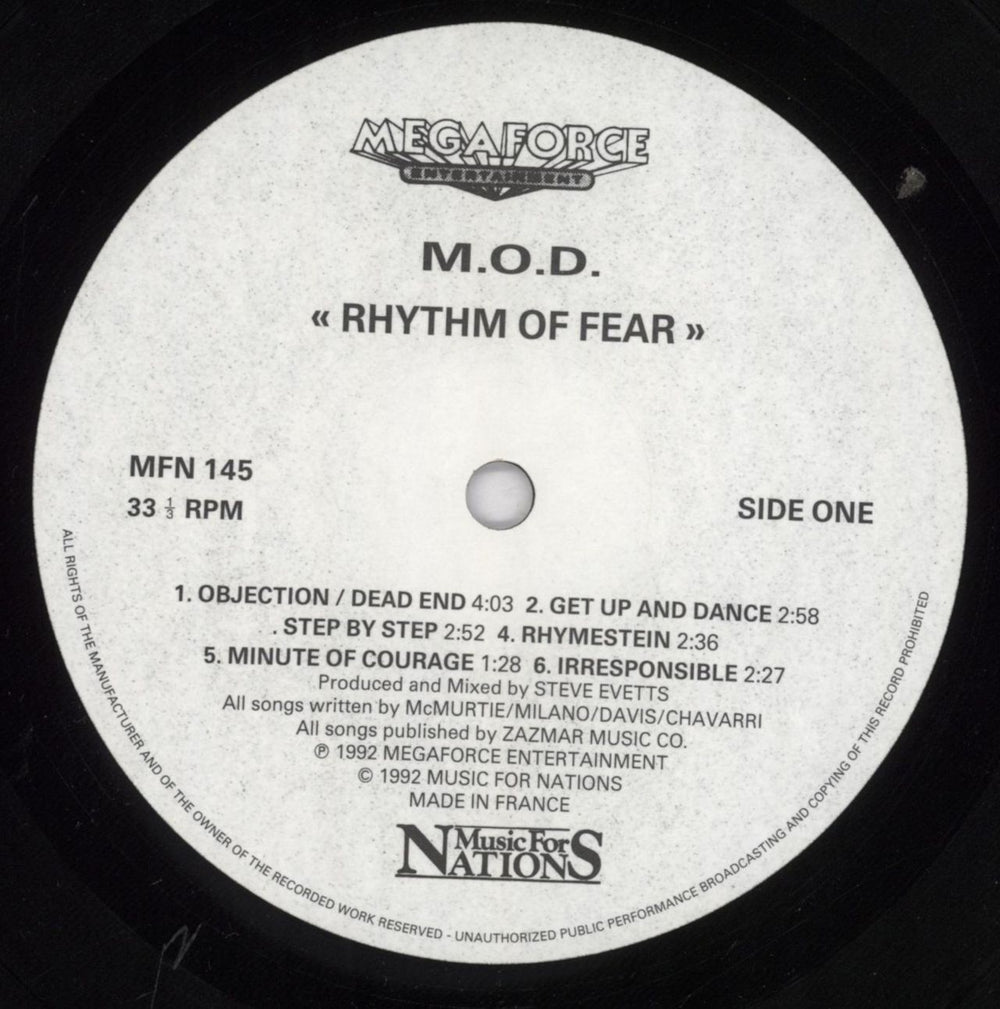 M.O.D. Rhythm Of Fear UK vinyl LP album (LP record) M7ZLPRH831002