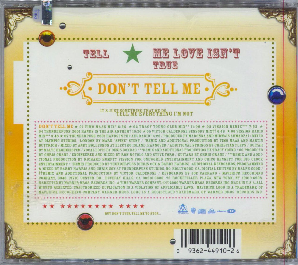 Madonna Don't Tell Me - Sealed US CD single (CD5 / 5") 093624491026