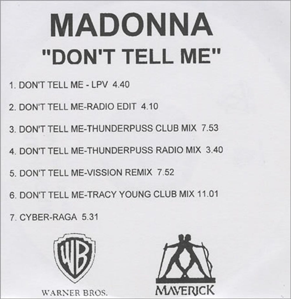 Madonna Don't Tell Me UK Promo CD-R acetate CD ACETATE