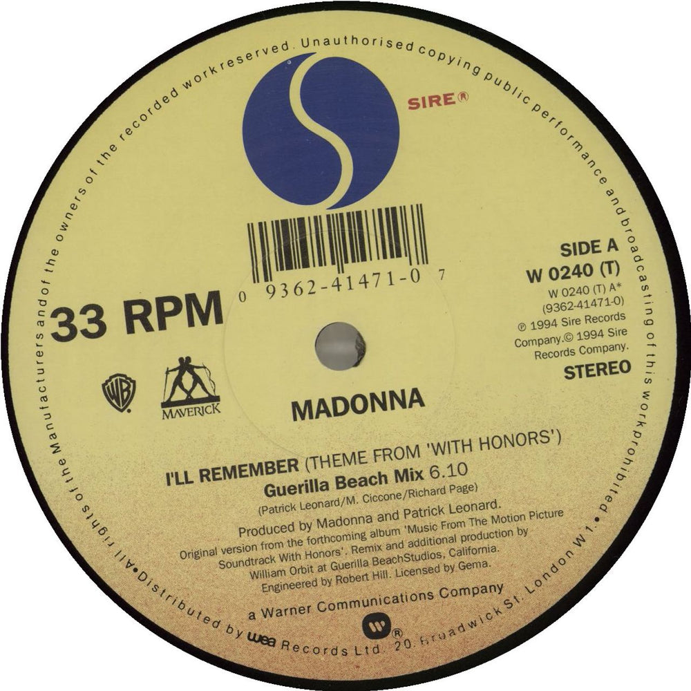 Madonna I'll Remember UK 12" vinyl single (12 inch record / Maxi-single) MAD12IL56818