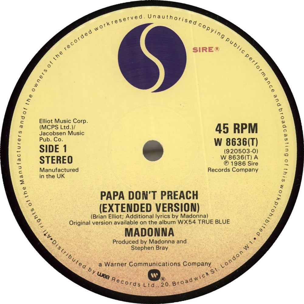 Madonna Papa Don't Preach - Blue Titles + Poster - EX UK 12" vinyl single (12 inch record / Maxi-single)