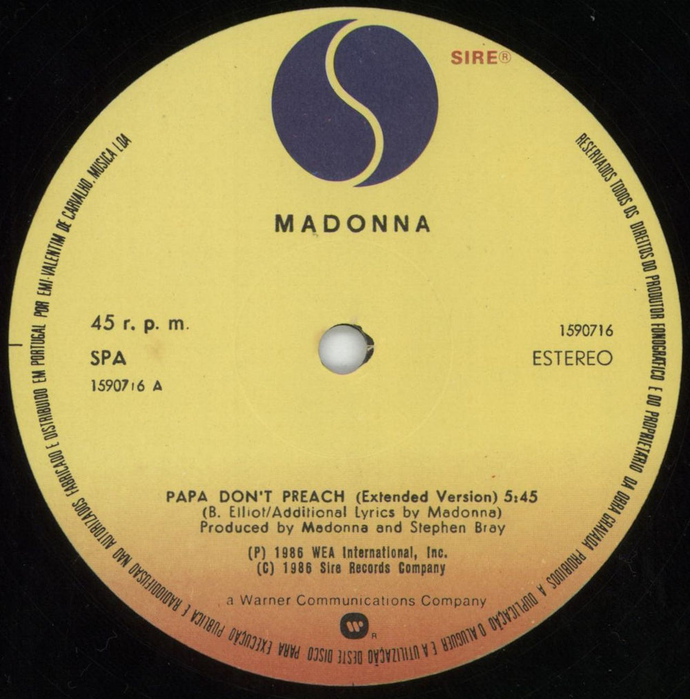 Madonna Papa Don't Preach Portugese 12" vinyl single (12 inch record / Maxi-single) MAD12PA816174