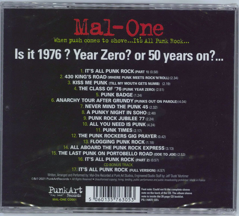 MAL-ONE It's All Punk Rock UK CD album (CDLP) 3ZOCDIT777436