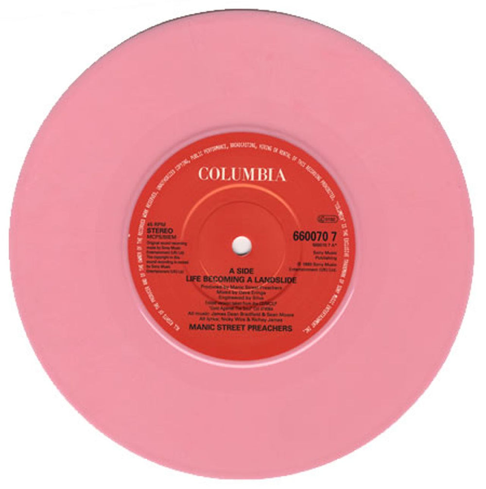 Manic Street Preachers Life Becoming A Landslide - Pink Vinyl UK 7" vinyl single (7 inch record / 45) MAS07LI46309