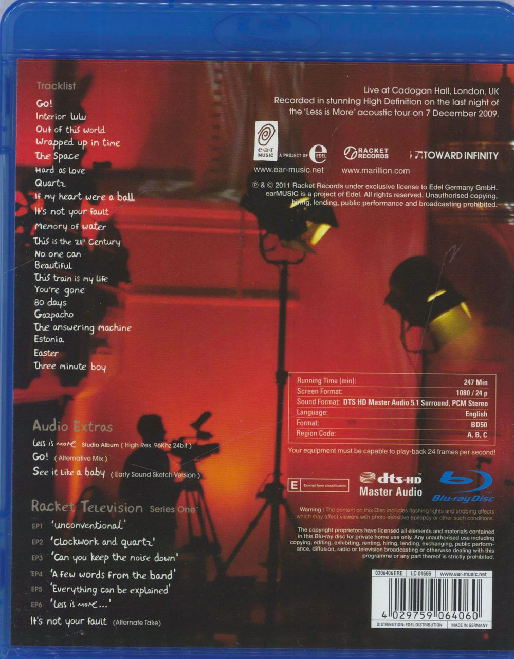 Marillion Live From Cadogan Hall UK Blu Ray DVD