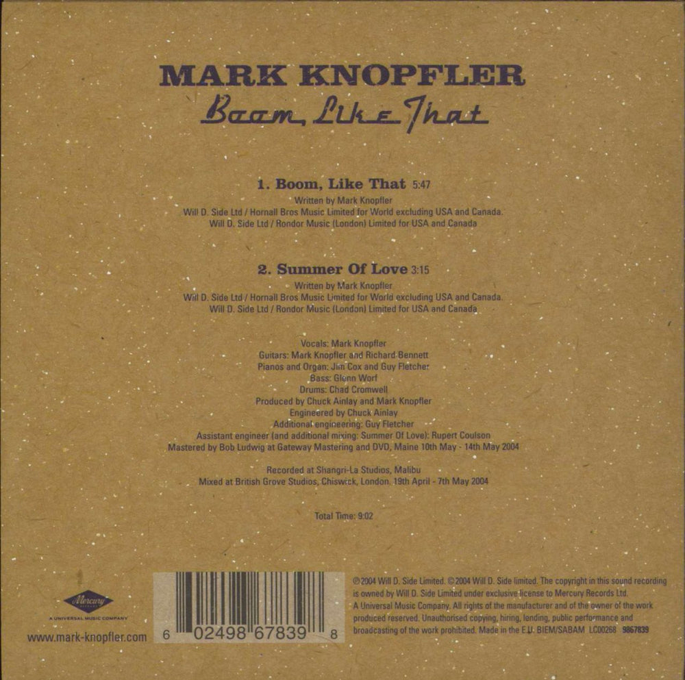 Mark Knopfler Boom, Like That - Un-Numbered Sleeve UK CD single (CD5 / 5") KNOC5BO789664