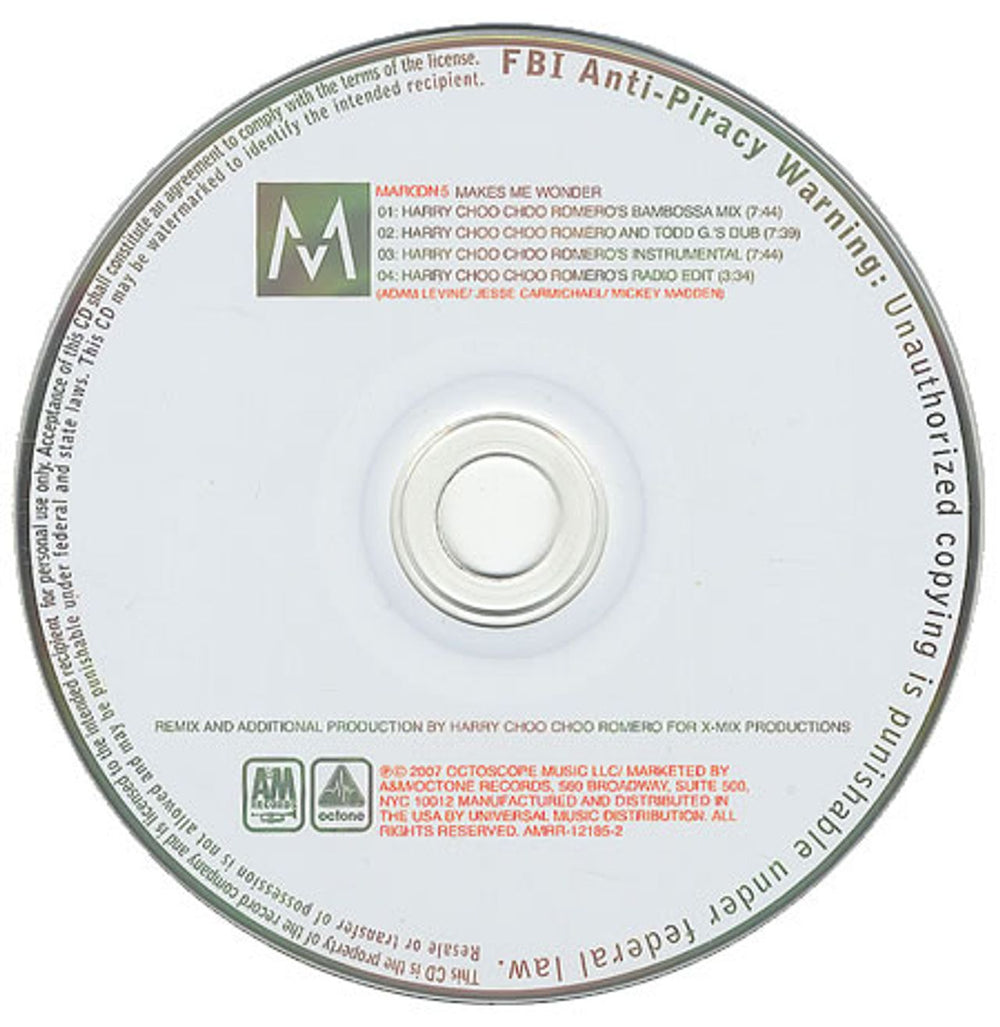 Maroon 5 Makes Me Wonder US Promo CD single (CD5 / 5") AMRR-12185-2