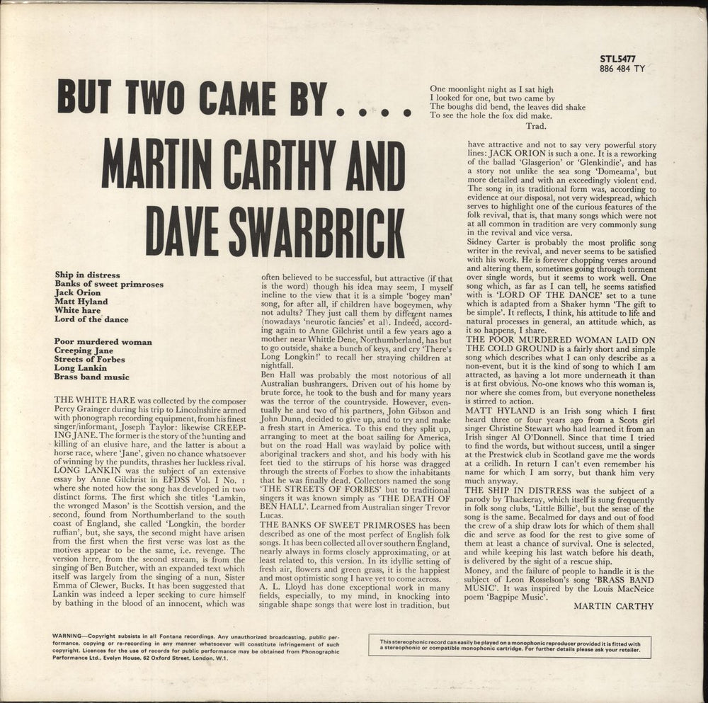 Martin Carthy And Dave Swarbrick But Two Came By... UK vinyl LP album (LP record)