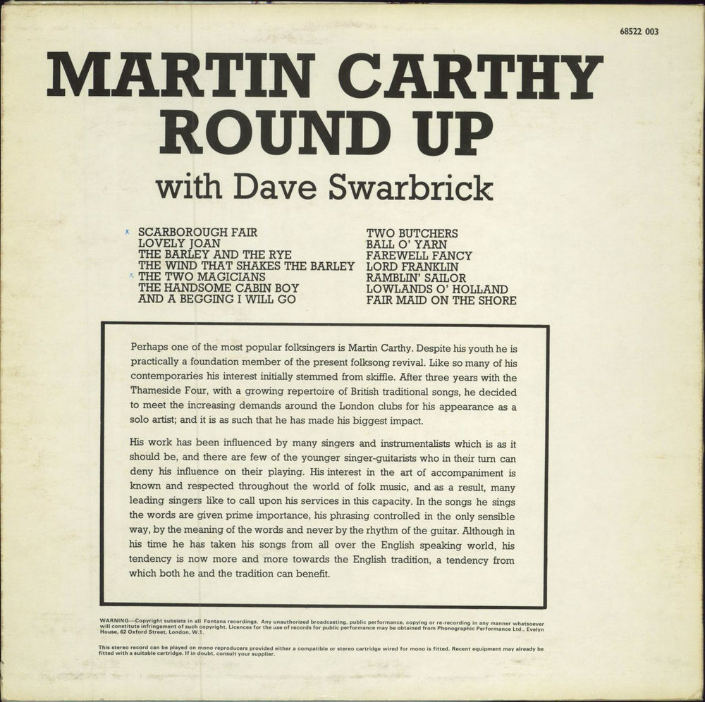 Martin Carthy And Dave Swarbrick Round Up UK vinyl LP album (LP record)