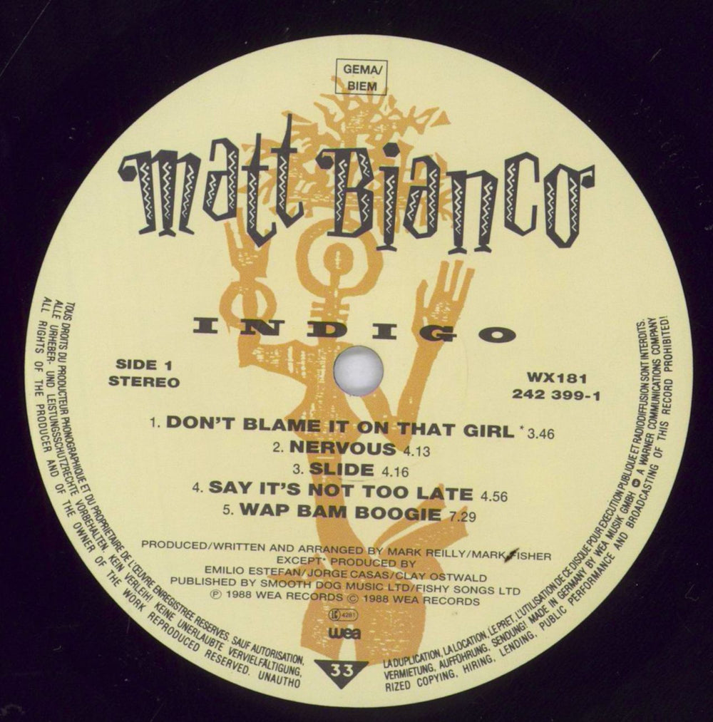 Matt Bianco Indigo UK vinyl LP album (LP record) MTBLPIN831681