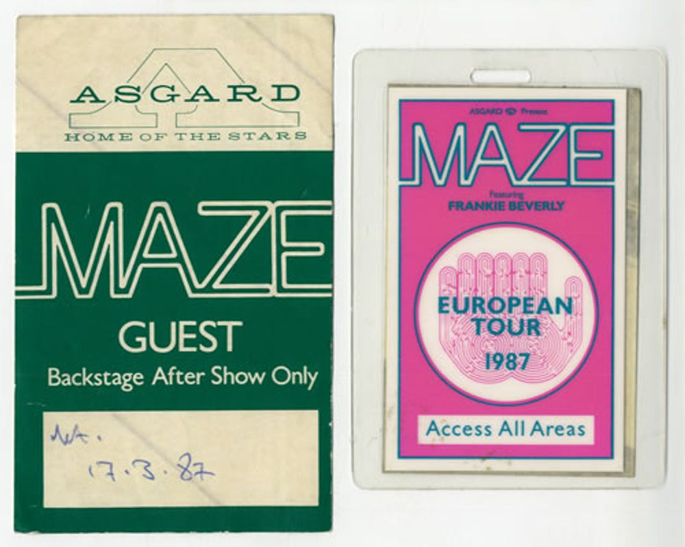 Maze European Tour 1987 UK tour pass TOUR PASSES