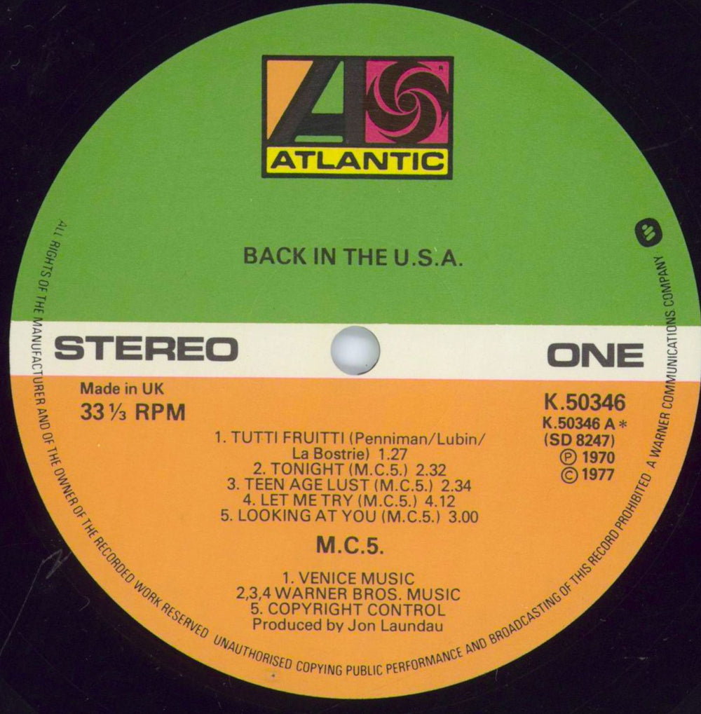 MC5 Back In The USA - 33 1/3 UK vinyl LP album (LP record) MC5LPBA812988