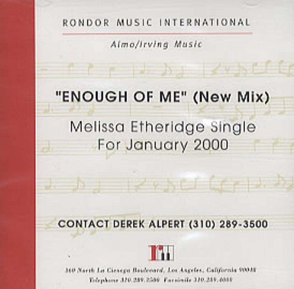 Melissa Etheridge Enough Of Me US Promo CD-R acetate CD ACETATE