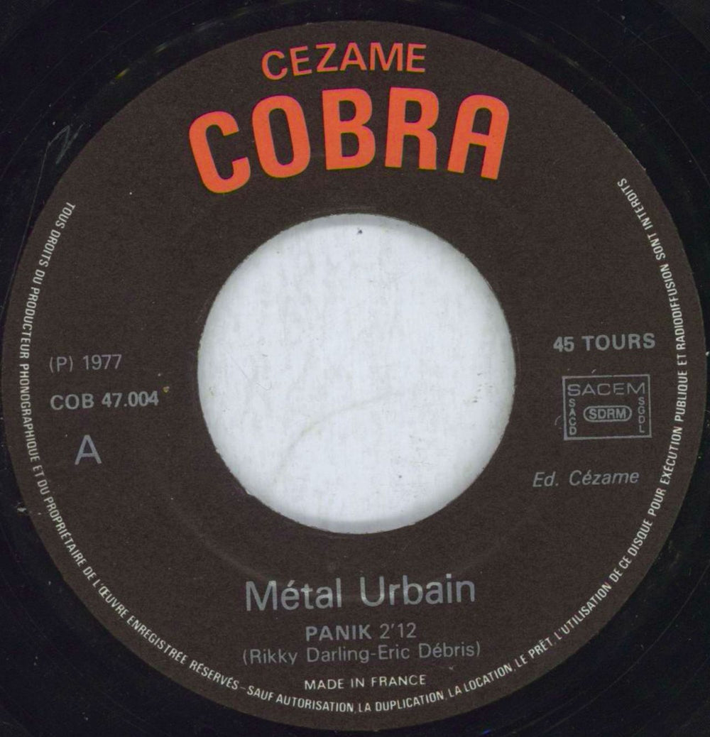 Metal Urbain Panik French 7" vinyl single (7 inch record / 45) MU007PA799181