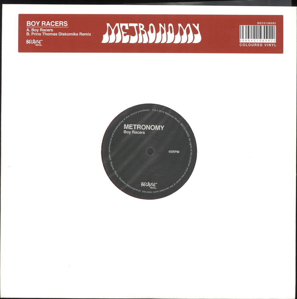 Metronomy Boy Racers - RSD15 - Red Vinyl UK 12" vinyl single (12 inch record / Maxi-single) BEC5156092